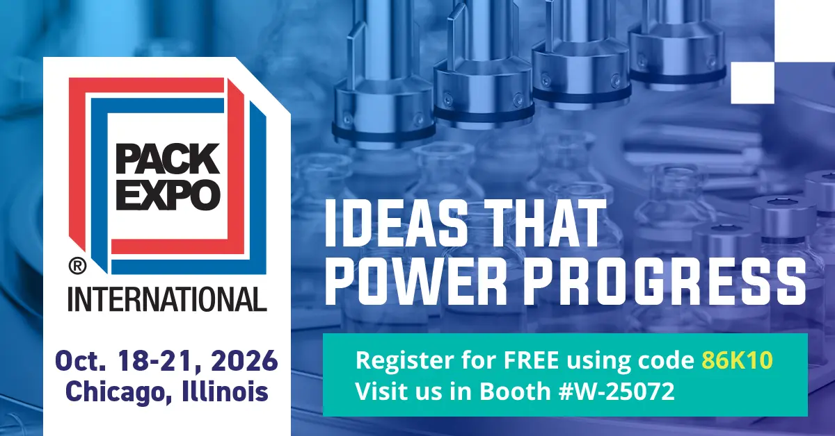 MPS-Einladung zur PACK EXPO International 2026, 18.–21. Oktober in Chicago, Stand W-25072 und kostenloser Eintritt mit Code 86K10